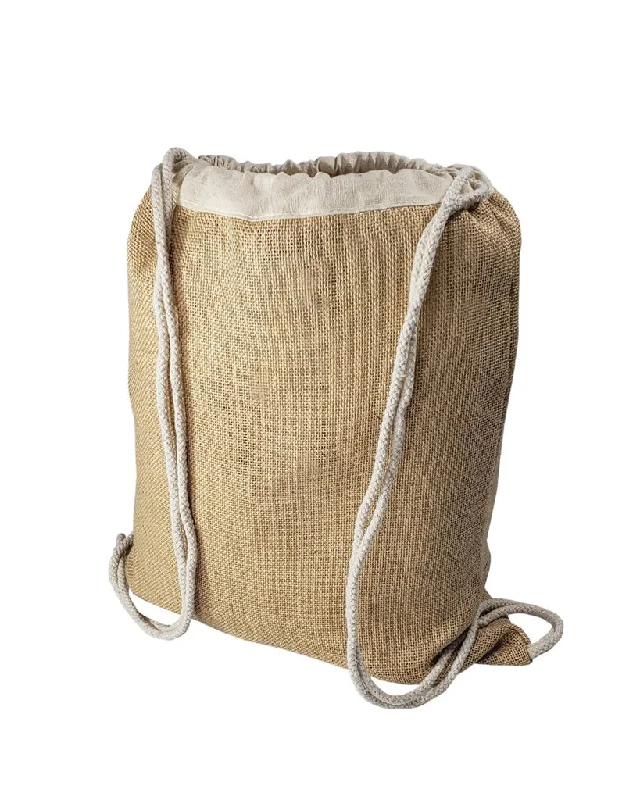 96 ct Jute Drawstring Bags / Natural Burlap Backpacks - By Case