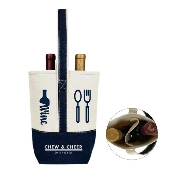 16 Oz. Premium Navy Canvas 2 Bottle Wine Tote Bag (Q671211)