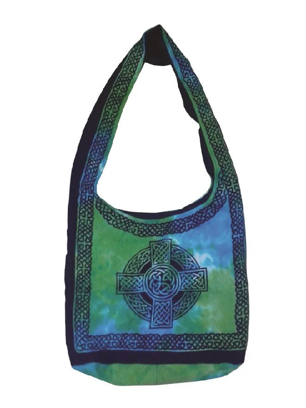 Cotton Tie Dye Celtic Cross Hobo Bag for Shopping Work Tote Flat Bottom