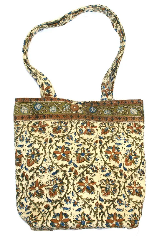 Handmade Cotton Kalamkari Block Print Structured Shopping Work Tote Bag 14x14