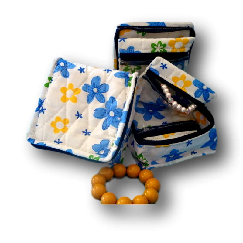 Quilted Cotton Cosmetic Bag Jewelry Bag Travel Pouch Floral Yellow Blue