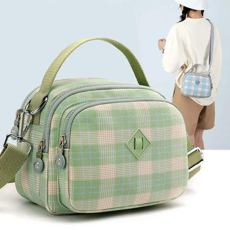 3 Layer Crossbody Bag for Women Lightweight Plaid Printed Shoulder Bag