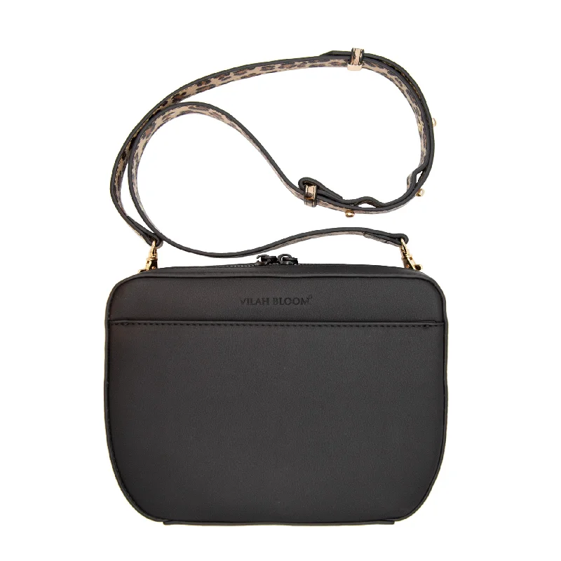 3-n-1 Crossbody- Matte Black w/Modern Leopard Strap