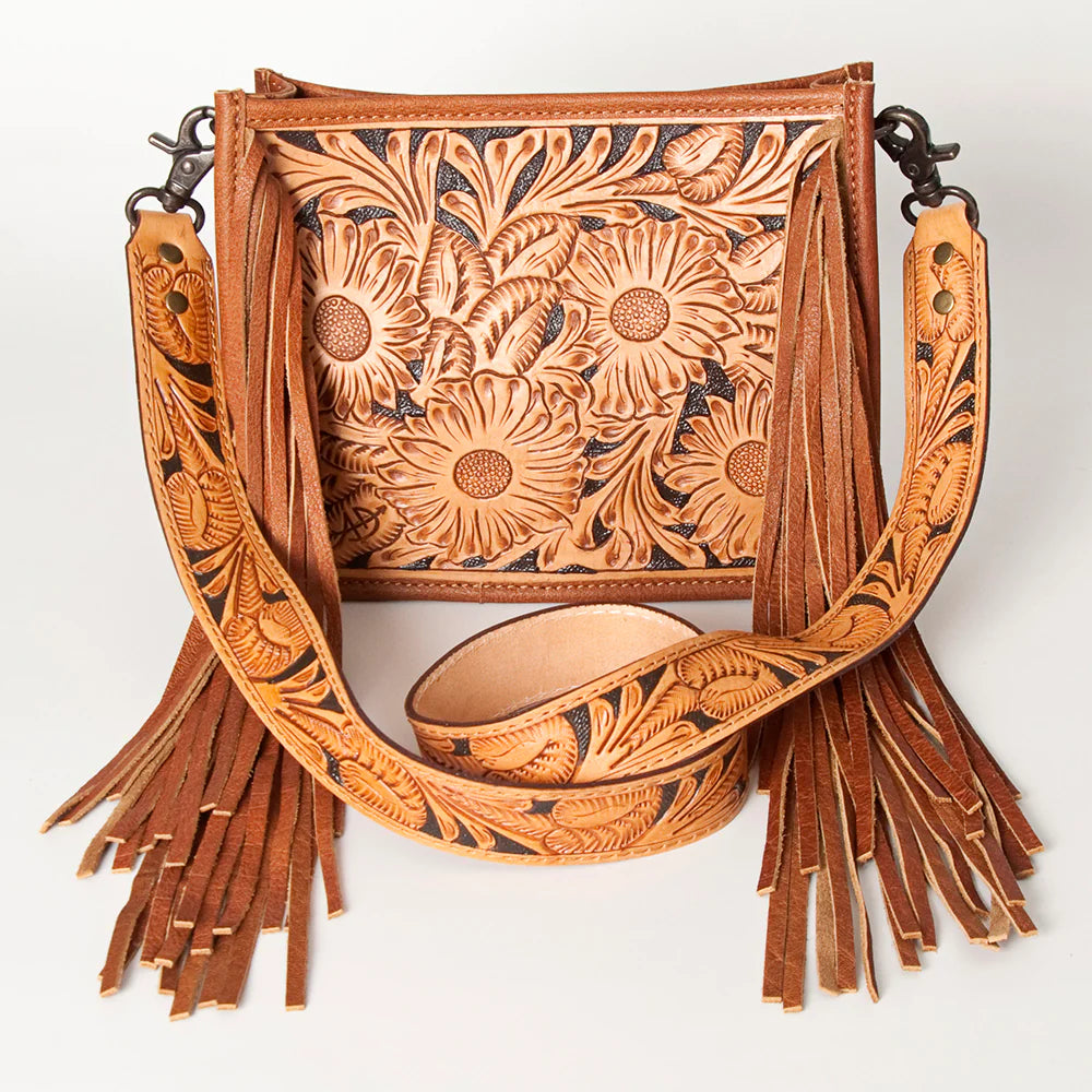 Tooled Leather Fringe Crossbody