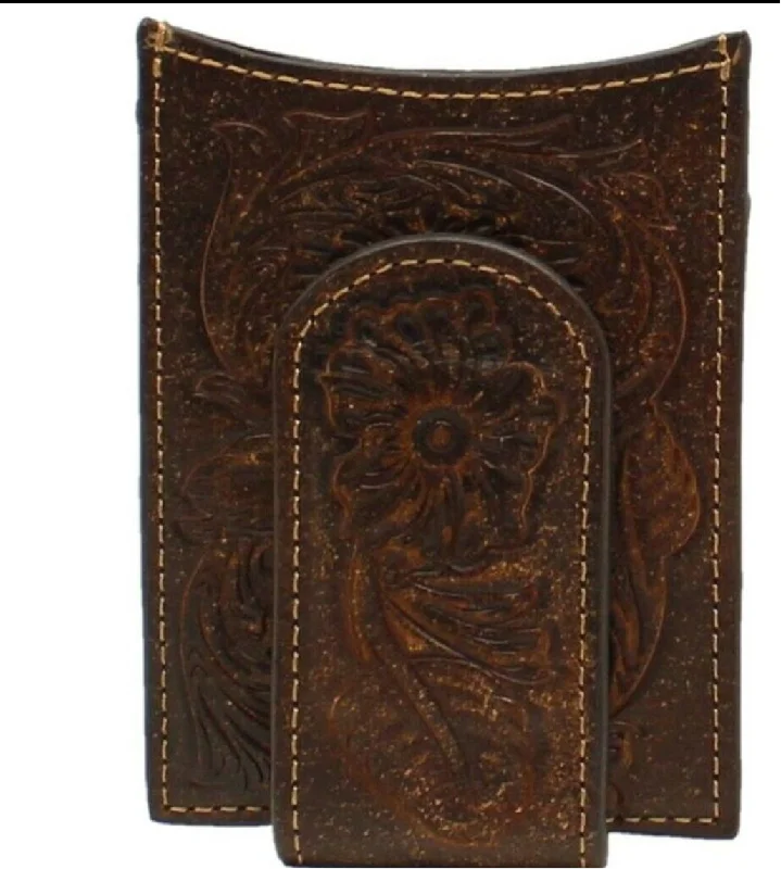 Ariat Unisex Floral Embroidery Dark Brown Wallet Money Clip