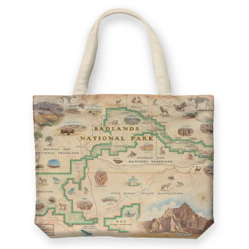 Badlands National Park Map Canvas Tote Bag