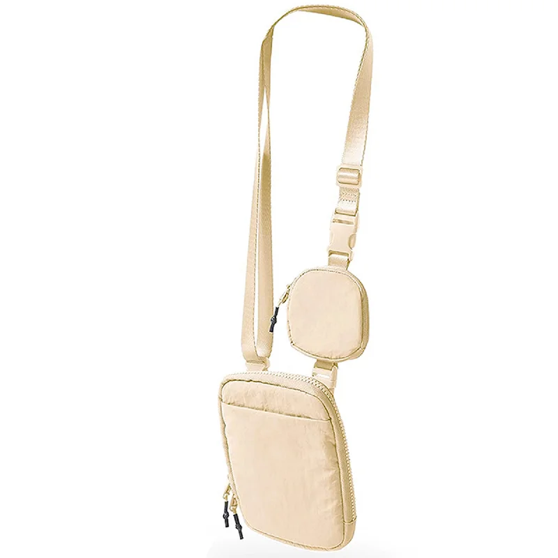 Betsie's Nylon Phone and Earphone Vertical Sling Belt Bag - Khaki