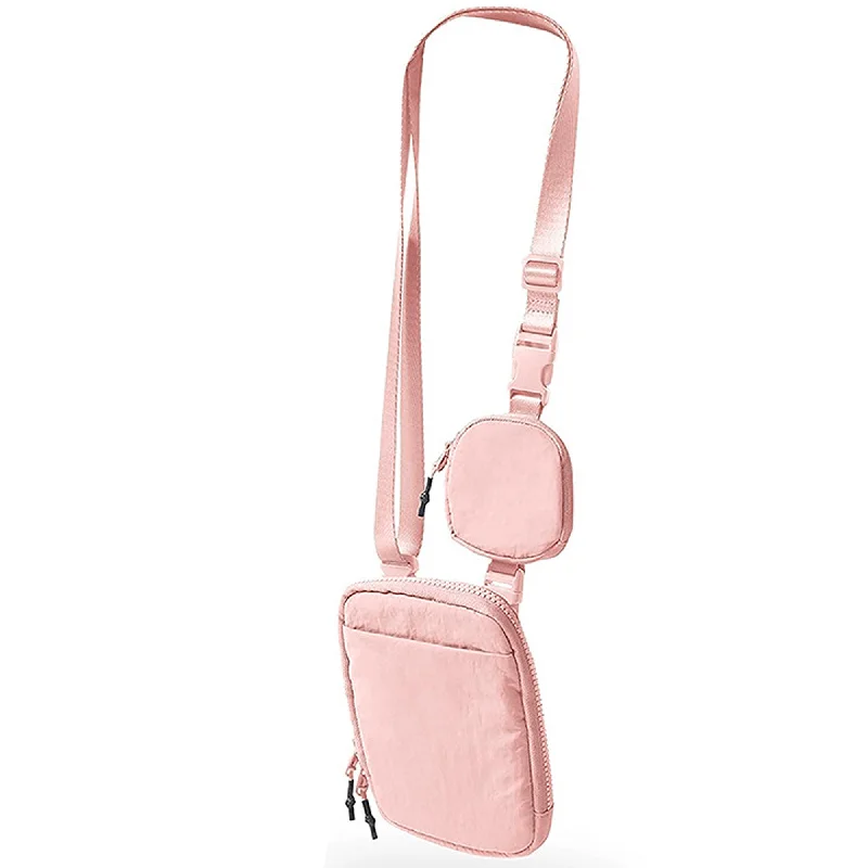 Betsie's Nylon Phone and Earphone Vertical Sling Belt Bag - Pink