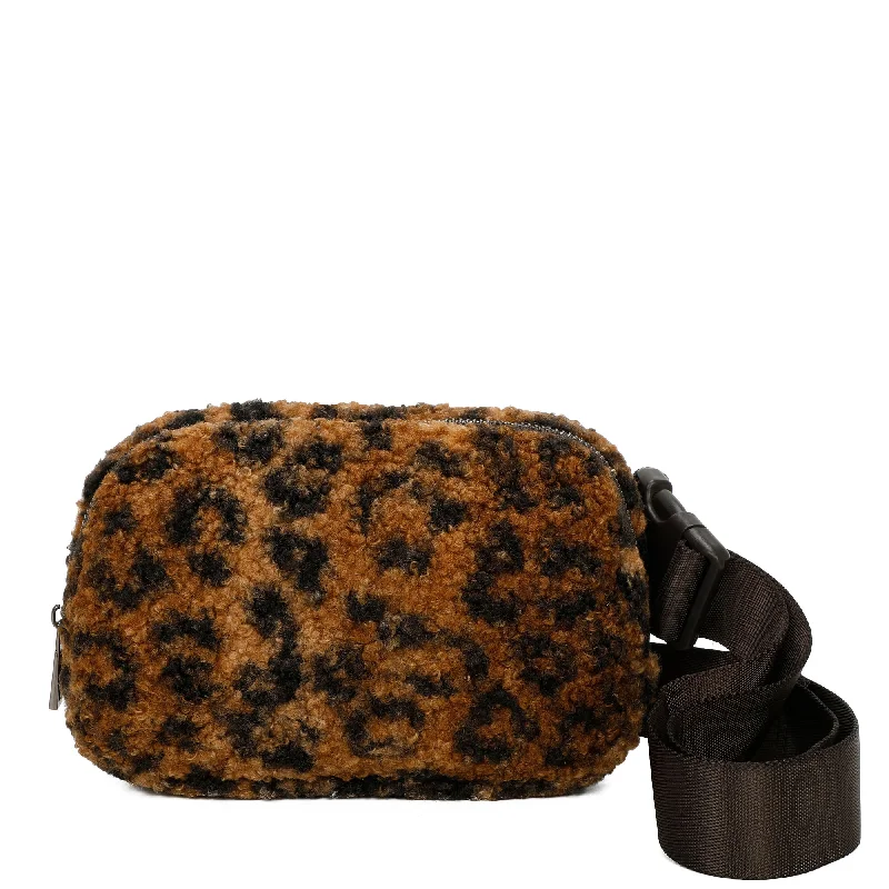 Billie's Fuzzy Faux Fur Nylon Bum Fanny Bag - Leopard Brown