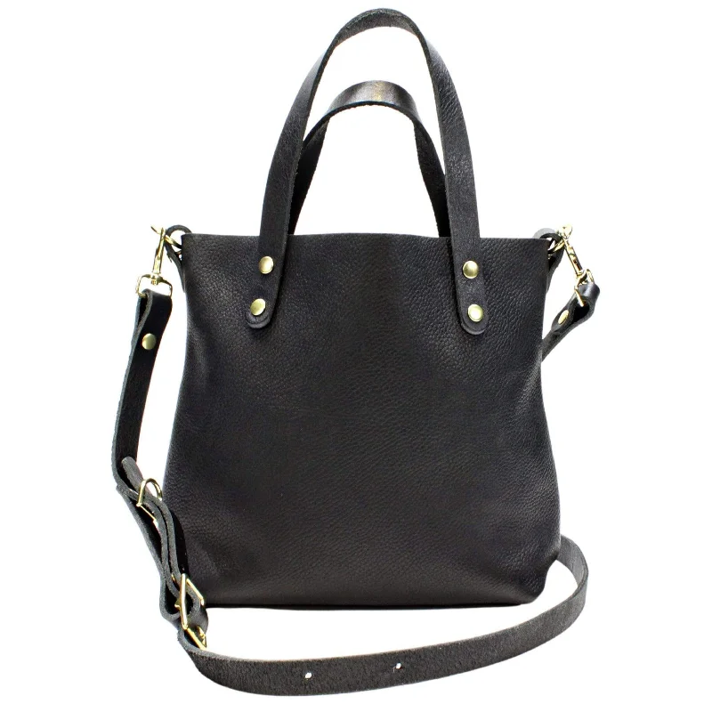 Black Leather Crossbody with Black Handles