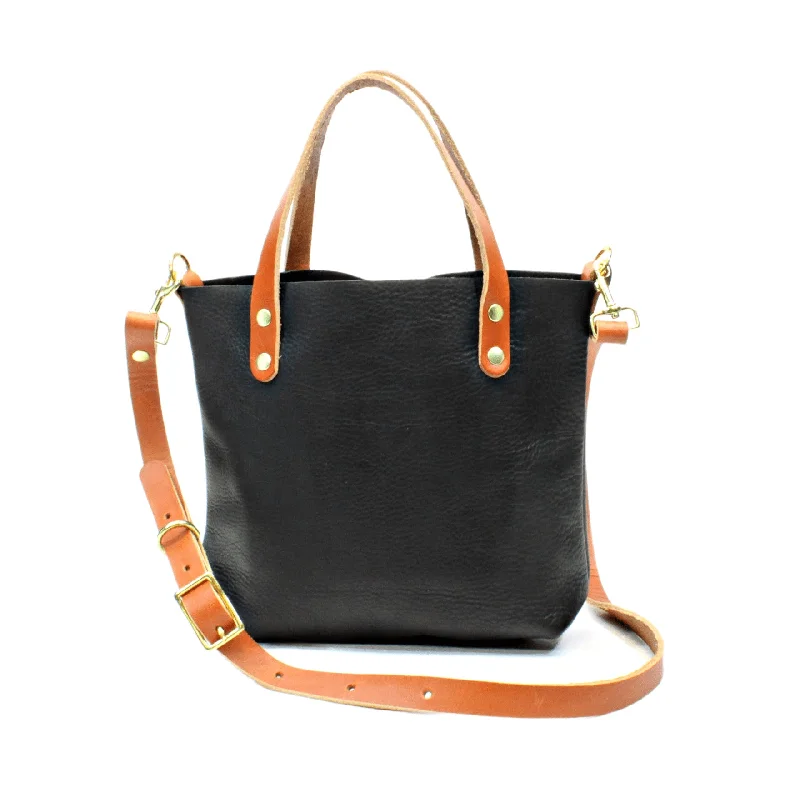 Black Leather Crossbody with Tan Leather Handles