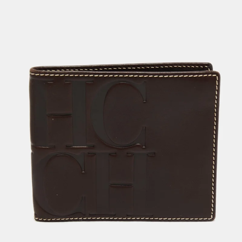 Ch Carolina Herrera Dark Brown Leather Bifold Compact Wallet