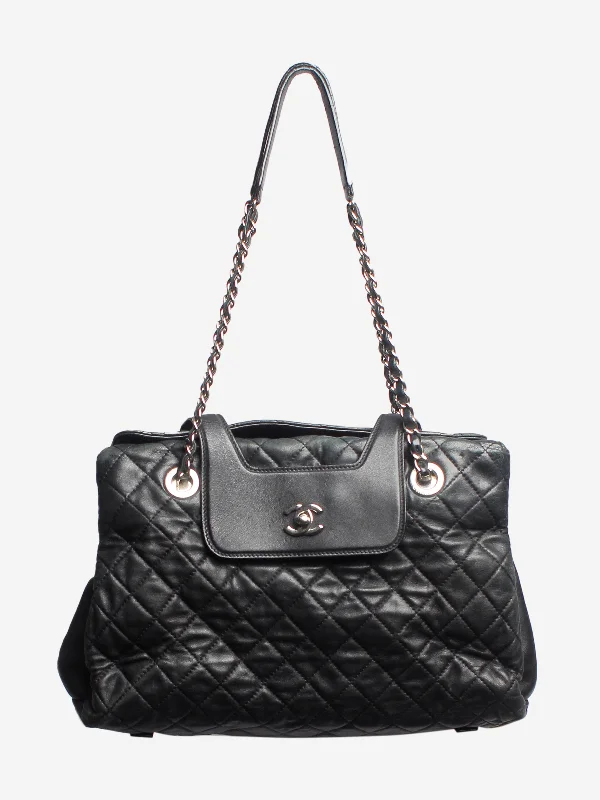 Black 2014 lambskin diamond-quilted tote bag