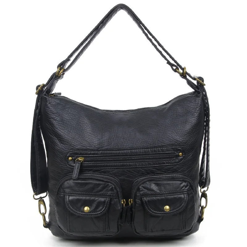 Convertible Crossbody Backpack - Black