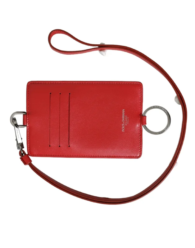 Dolce & Gabbana  Calfskin Leather Lanyard Logo Card Holder Men's Wallet