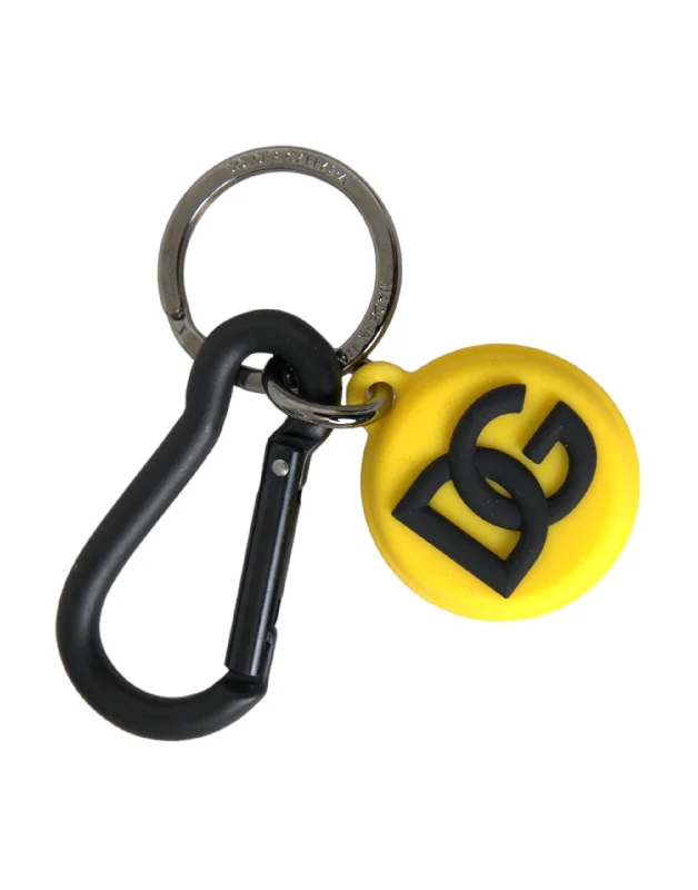 Dolce & Gabbana  Rubber DG Logo Round Brass Metal Keyring Men's Keychain