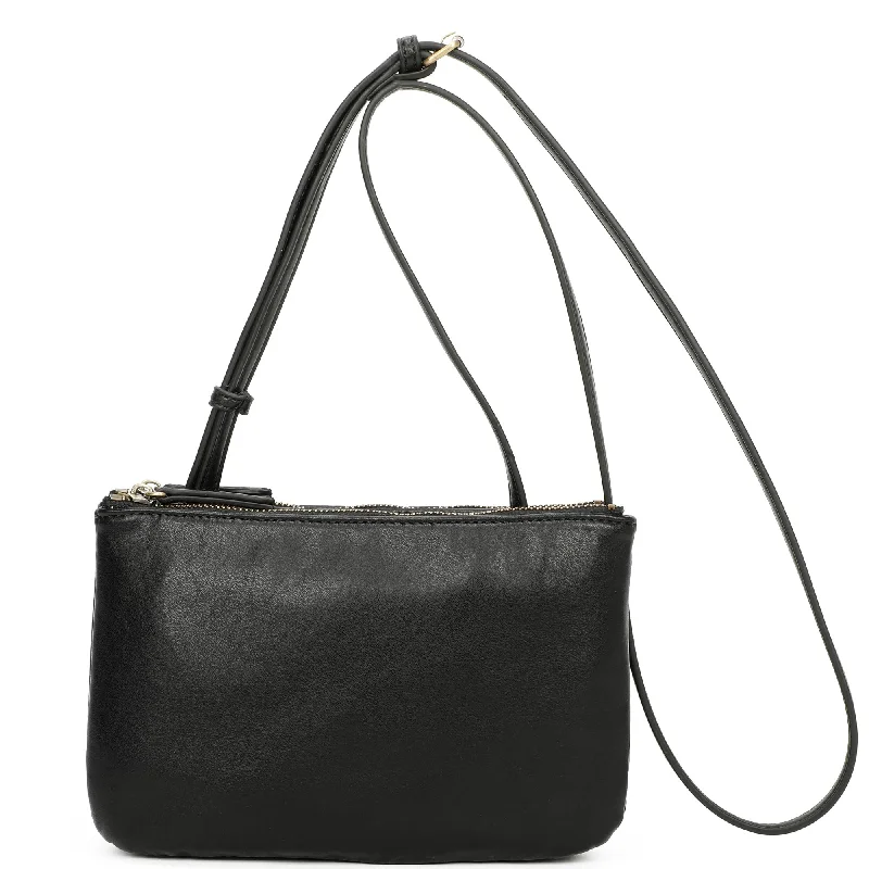 Eden Biodegradable Vegan Leather Double Zip Crossbody Bag - Black