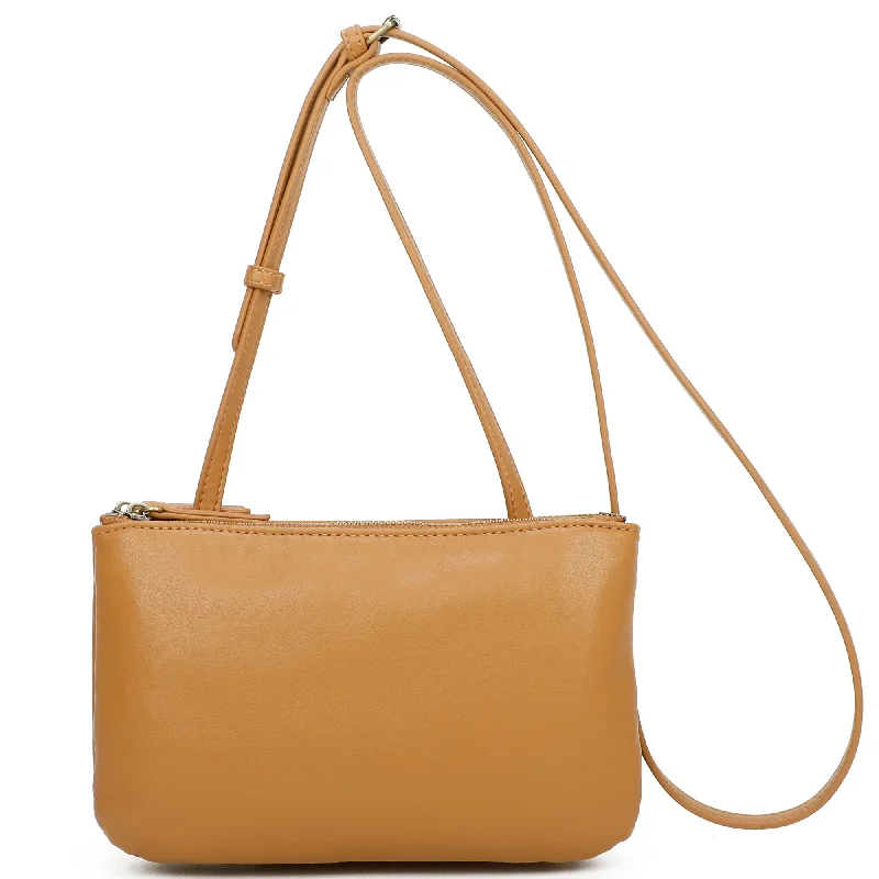 Eden Biodegradable Vegan Leather Double Zip Crossbody Bag - Tan