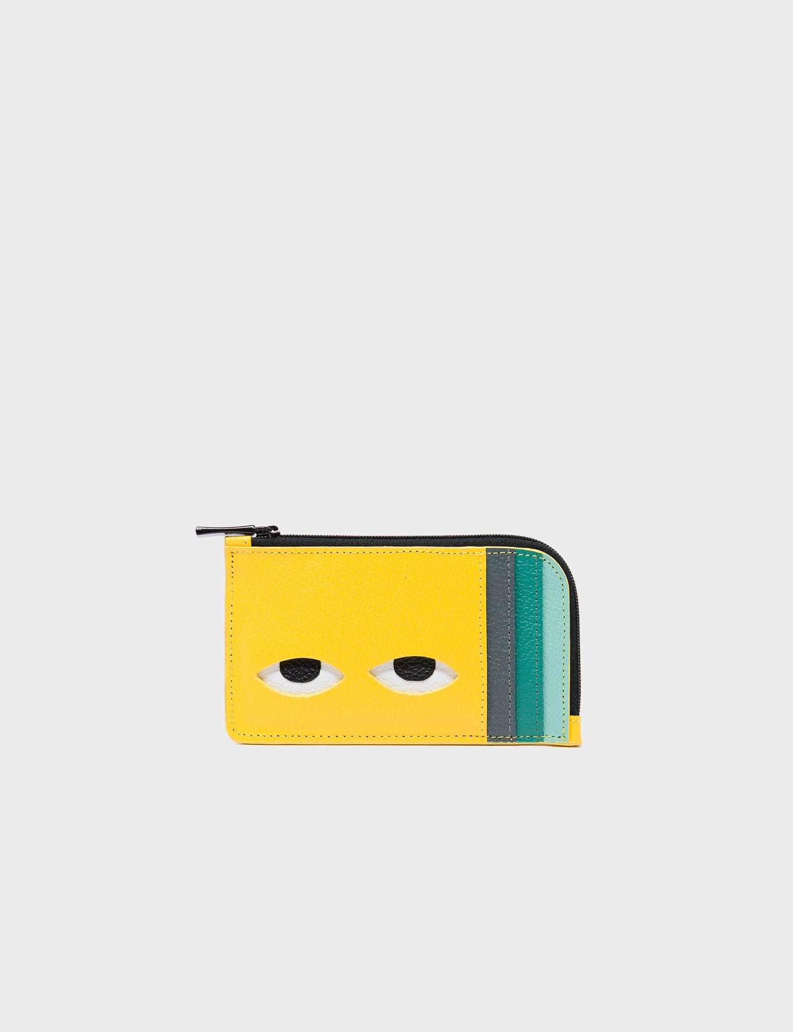 Fausto Balloon Yellow Leather Zip-around Cardholder - Eyes Engraved