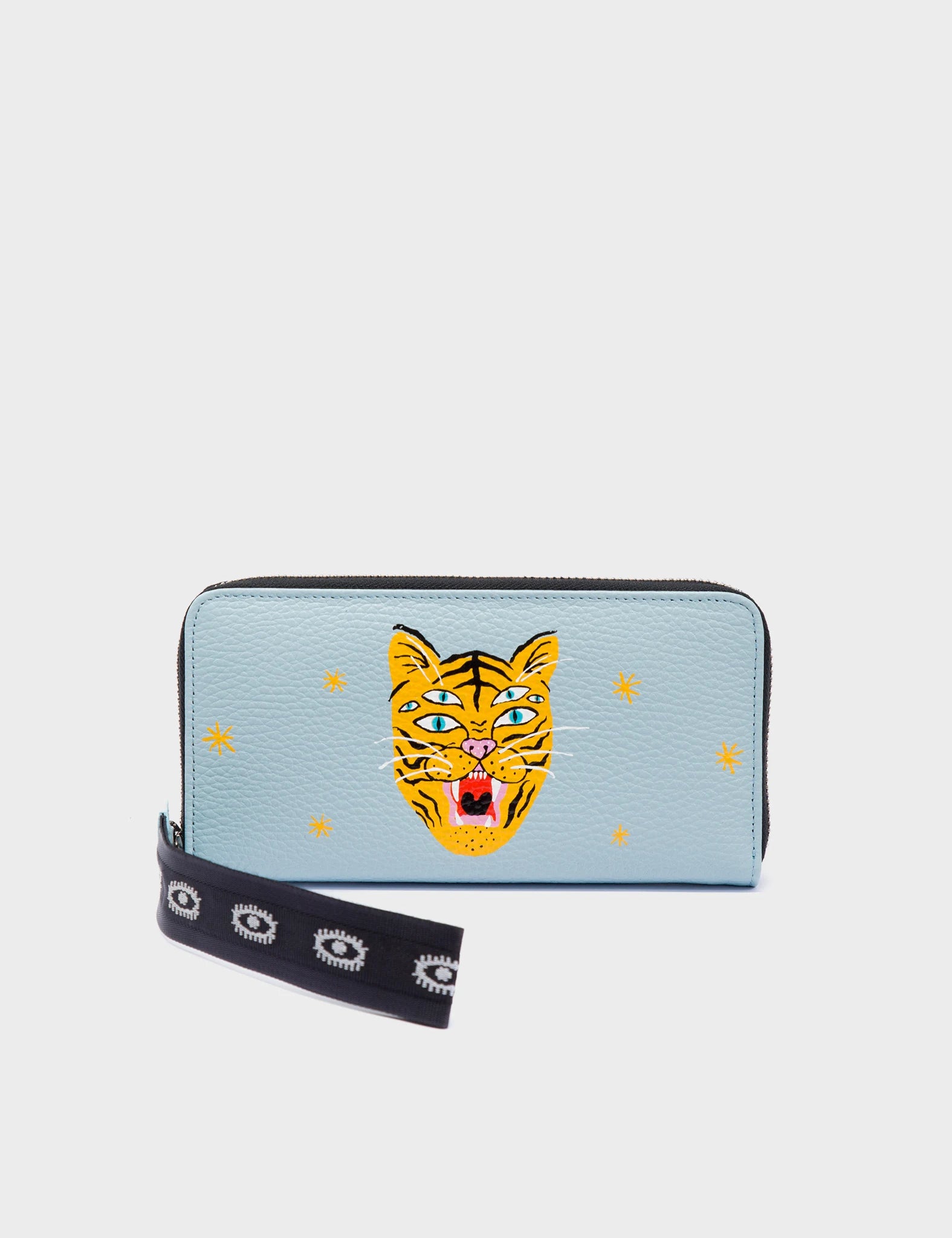 Francis Omphalodes Blue Leather Wallet - Happy Tiger Print