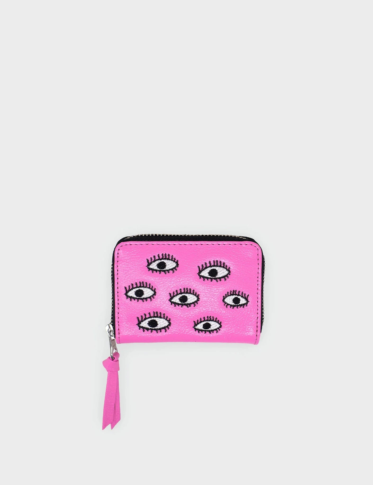 Frodo Bubblegum Pink Leather Zip Around Wallet - Eyes Embroidery