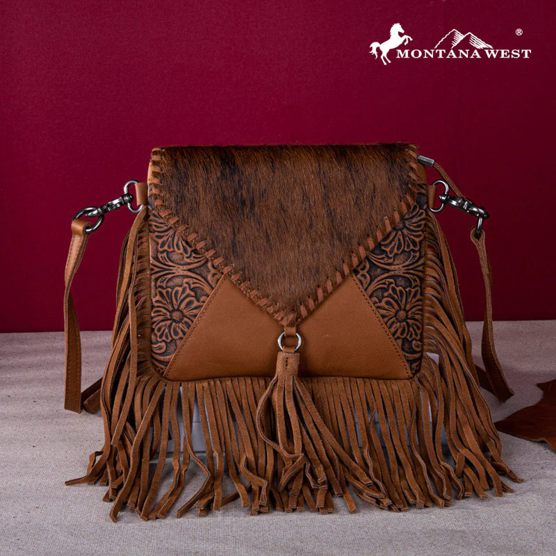 Genuine Leather Hair-On Cowhide Fringe Bohemian Crossbody