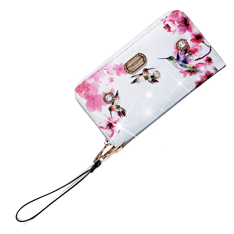 Hummingbird Bloom Vintage Wristlet Wallet