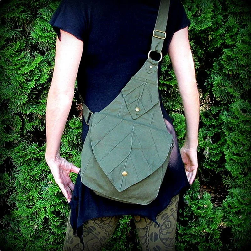 Leaf Shape One Shoulder Backpack Bookbag Canvas Crossbody Bag Messenger Purse