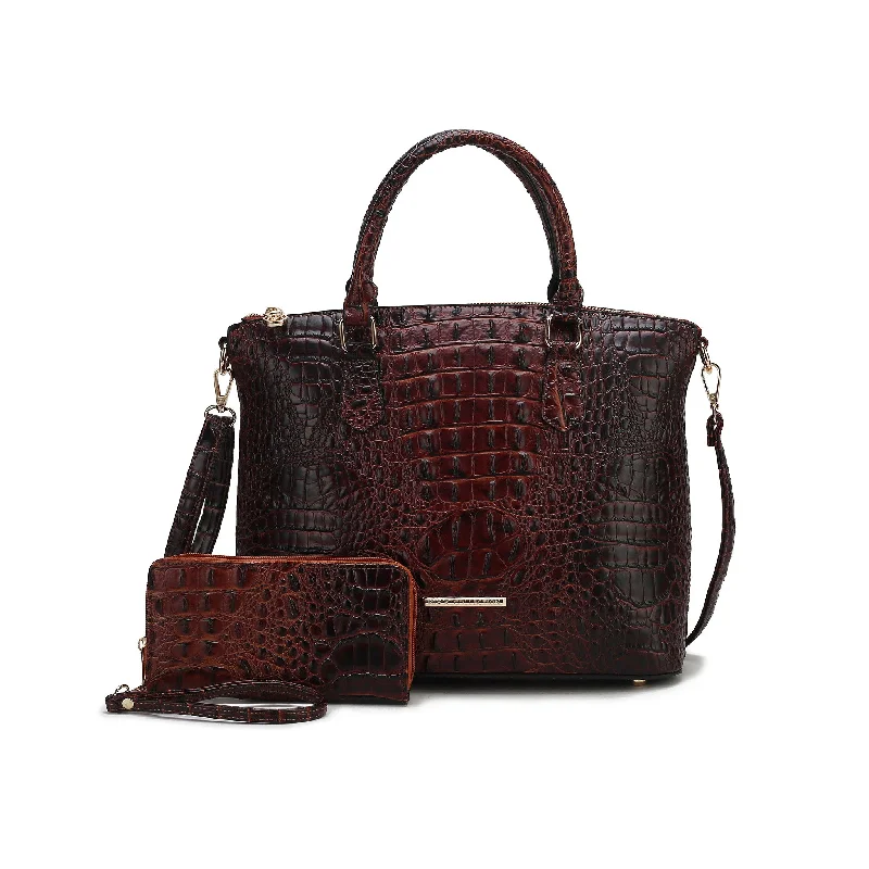 Liora Croc Embossed Tote Bag and Set