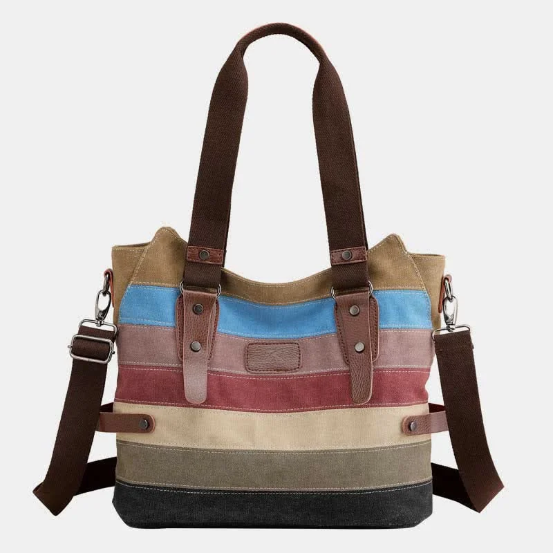 Multifunction Color Block Canvas Handbag Hobo Tote Bag Crossbody Purses