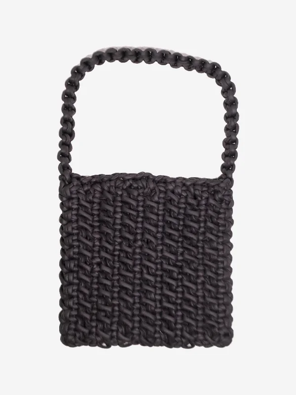 Black padded woven tote bag