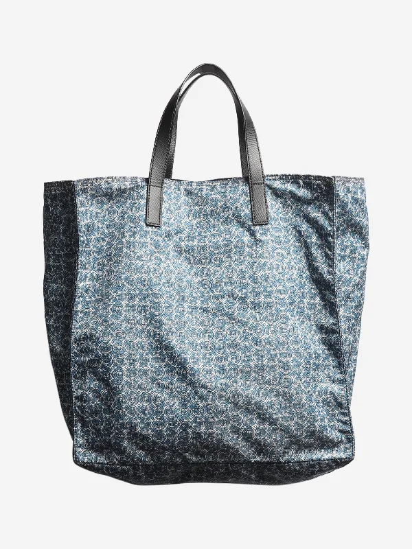 Blue nylon printed tote bag