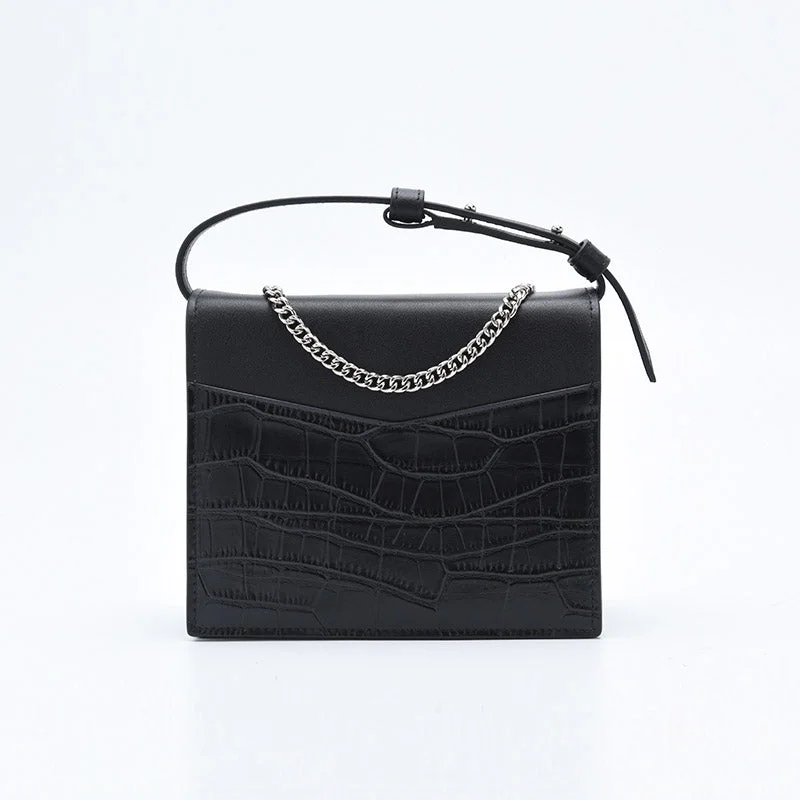 Small Women's Black Chain Crossbody Bag Leather Handbags Purses for Women