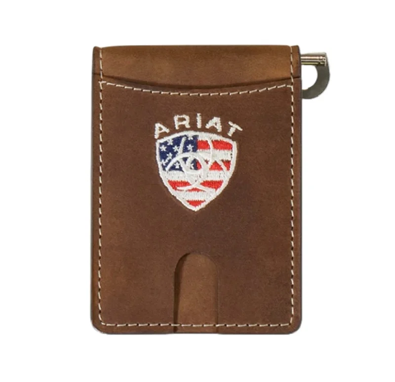 Ariat American Flag Logo Aged Bark Money Clip Wallet