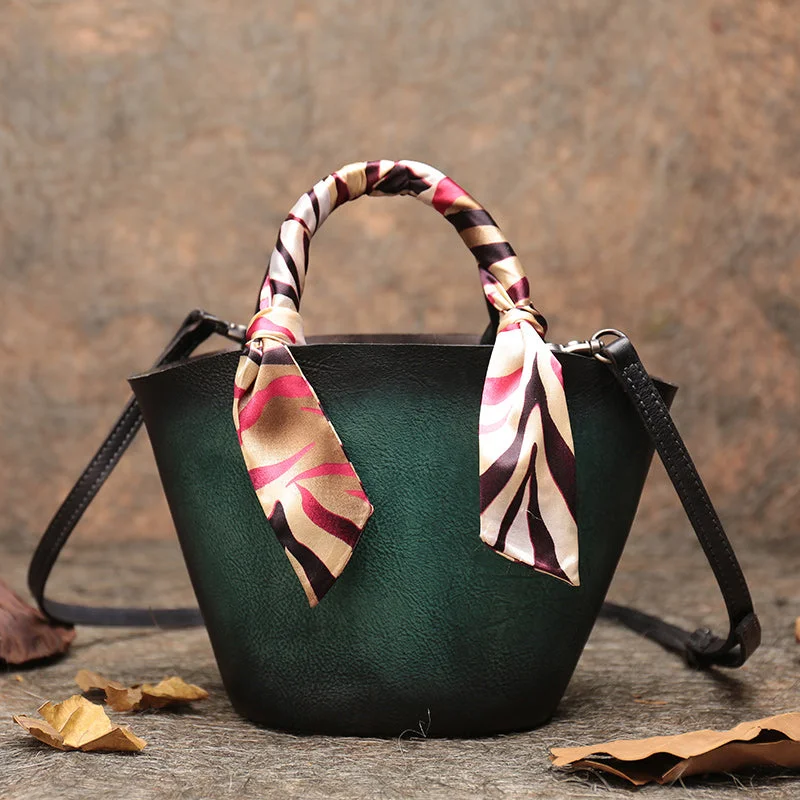 Womens Small Green Leather Bucket Bag Designer Crossbody Bags Purse for Women